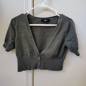 Mossimo Olive Knit Button Cardigan Sweater V-Neck Short Sleeve Women